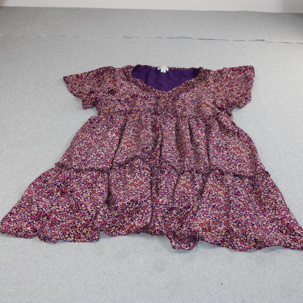Sundance Dress Women XL Purple Floral V Neck Flutter Sleeve Lined Boho Trapeze